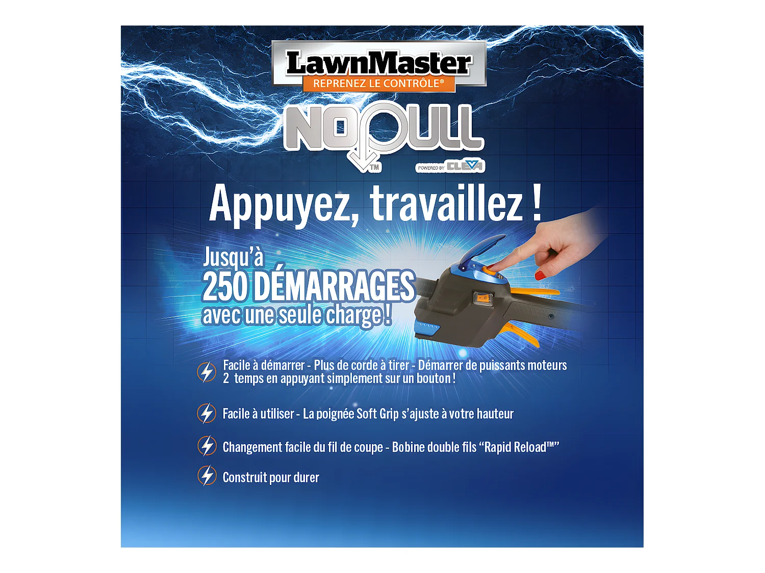 Débroussailleuse thermique 26cc 4 en 1 avec démarrage électrique - Lawnmaster