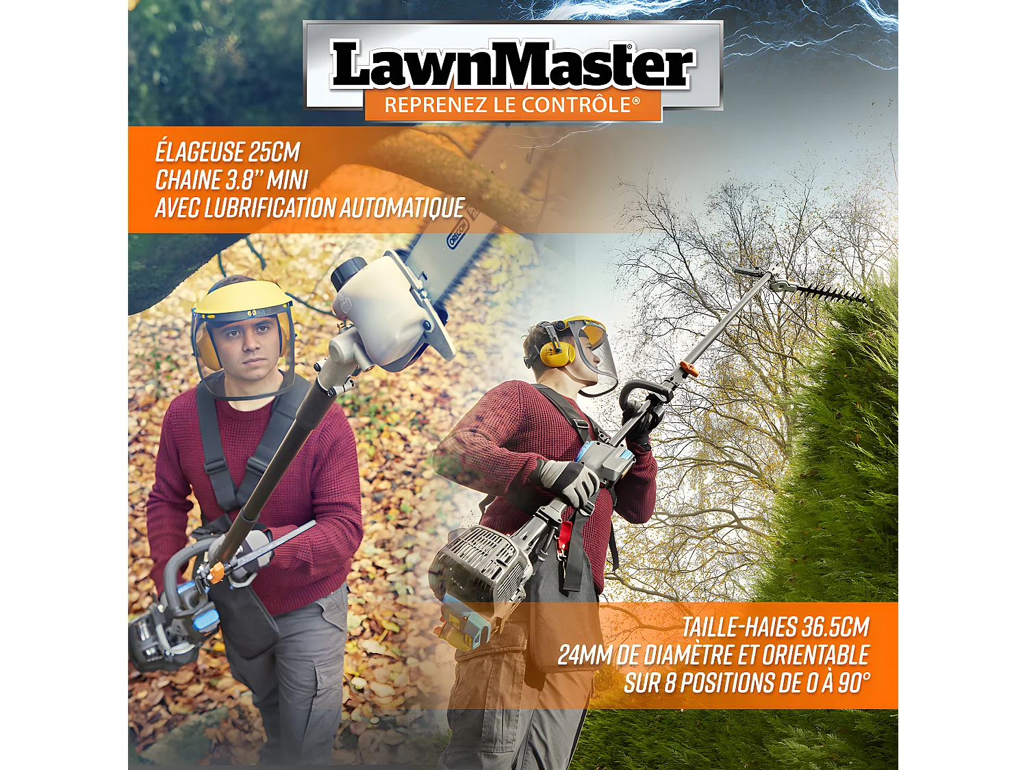 Débroussailleuse thermique 26cc 4 en 1 avec démarrage électrique - Lawnmaster