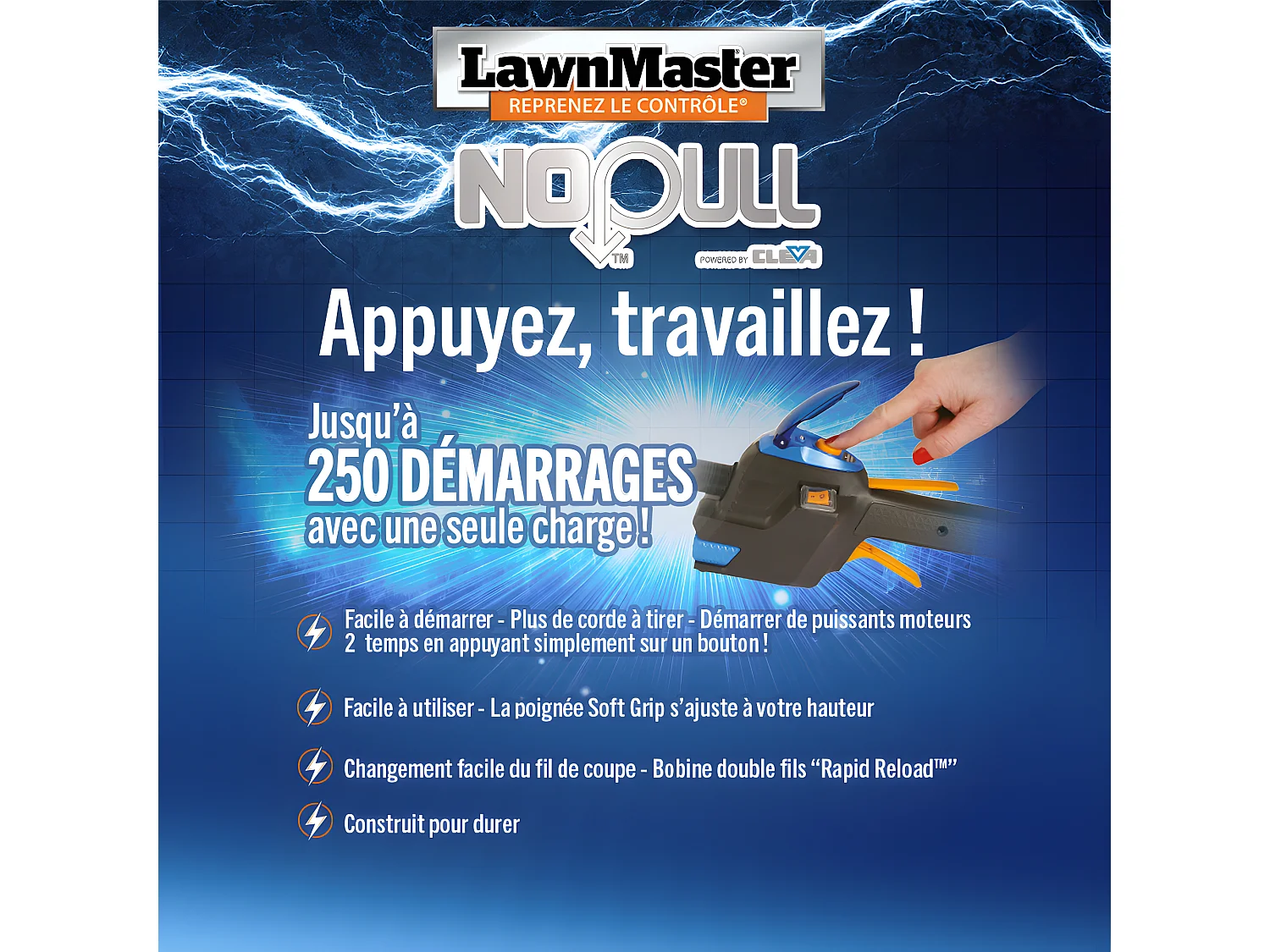 Débroussailleuse thermique 26cc 4 en 1 avec démarrage électrique - Lawnmaster