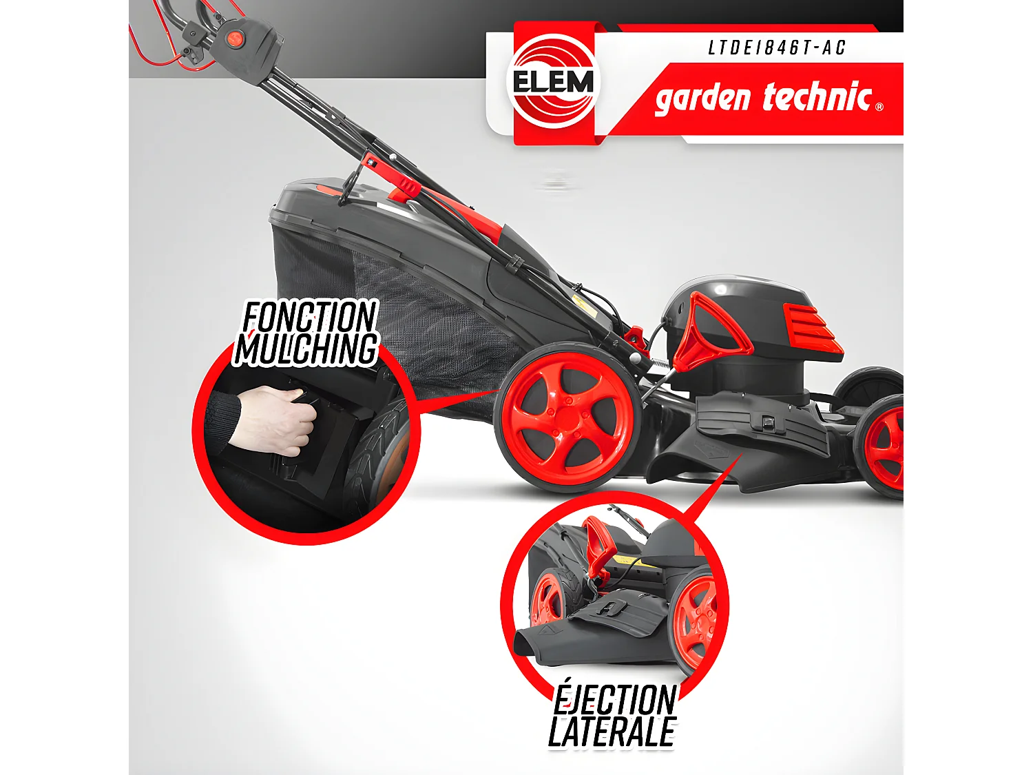 Tondeuse à gazon électrique tractée 1800W - 46CM avec carter en acier - Elem Garden