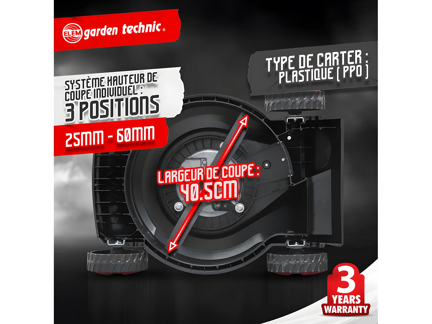 Tondeuse thermique poussée 123CC Elem Garden