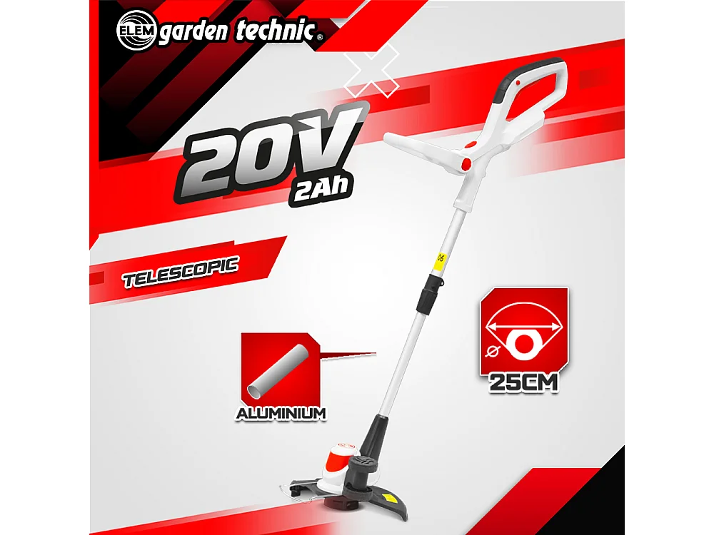 Tondeuse et coupe bordures rechargeables 20V max + 2 batteries - Elem Garden.