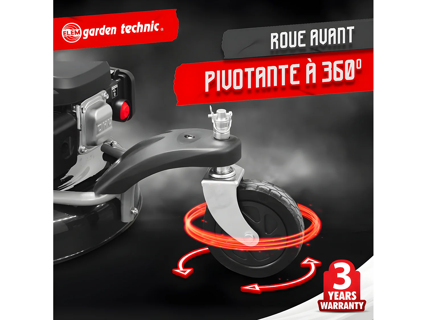 Tondeuse thermique tractée 3 roues 196cc - 55cm - 65L - Elem Garden