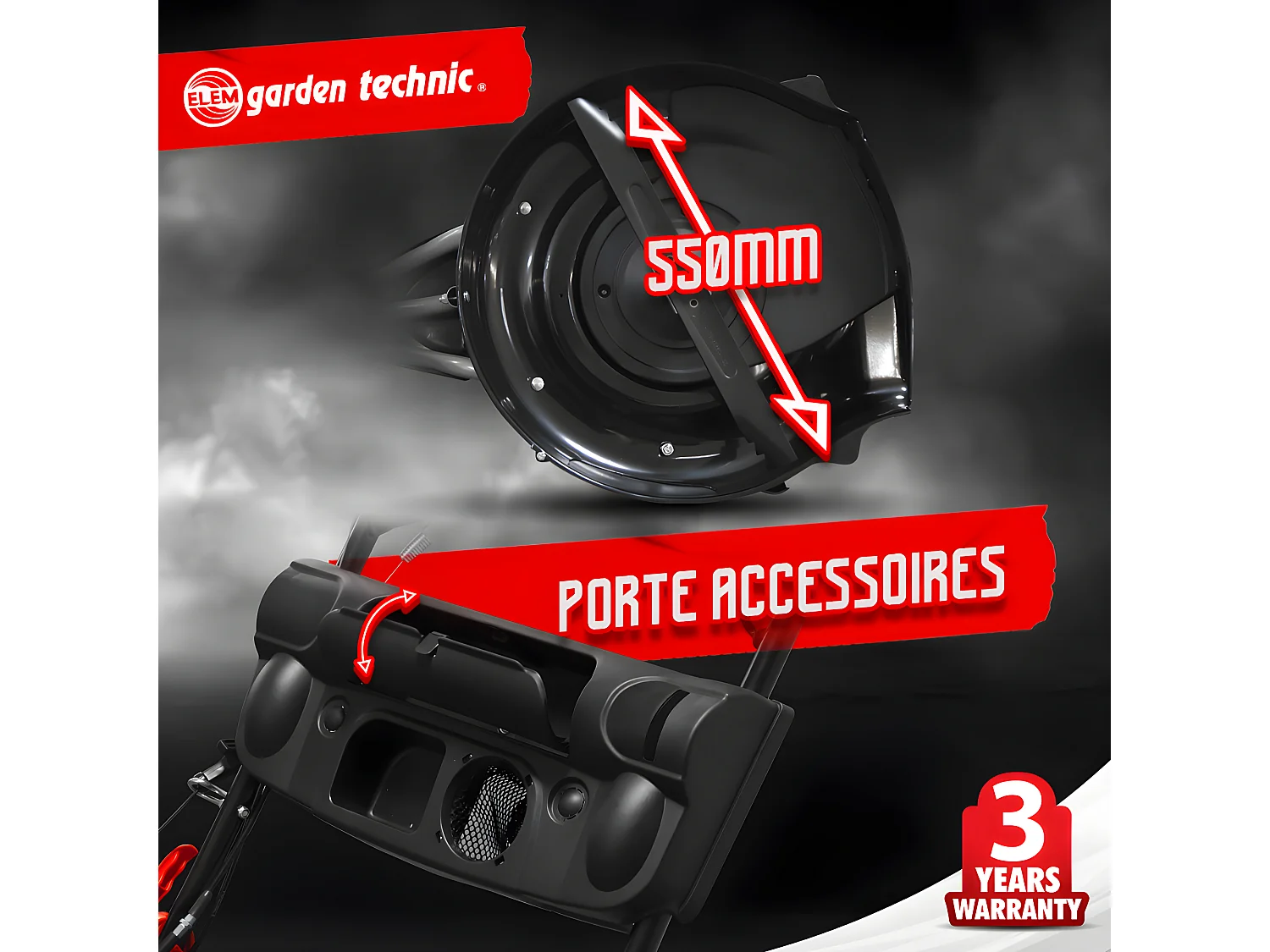 Tondeuse thermique tractée 3 roues 196cc - 55cm - 65L - Elem Garden