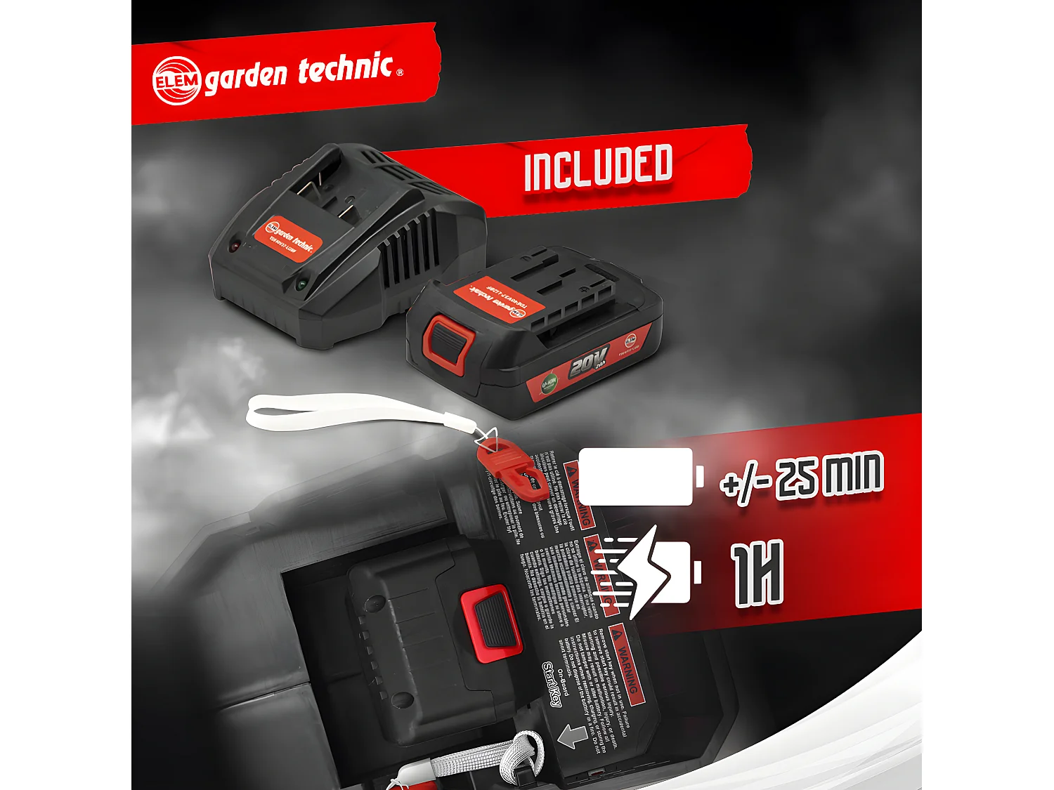 Tondeuse rechargeable 20V-4Ah -  33 cm  - Batterie et chargeur fournis