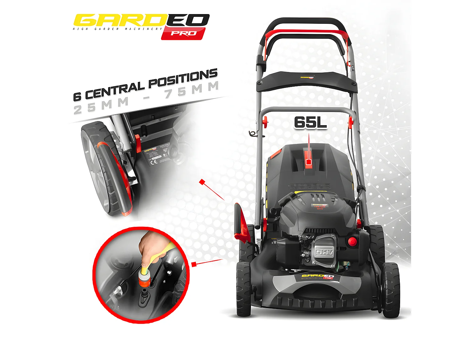 Tondeuse thermique autotractée 144.3cc - 46cm livrée avec 2 lames + mulching - Gardeo Pro