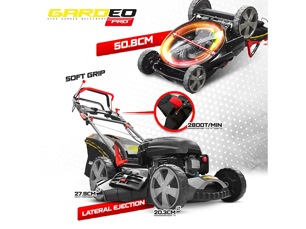 Tondeuse thermique autotractée 170.1cc - 50.8cm livrée avec 2 lames + mulching et éjection latérale - Gardeo Pro