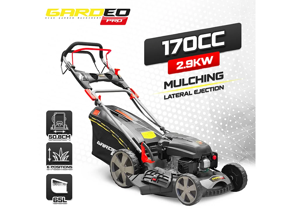 Tondeuse thermique autotractée 170.1cc - 50.8cm livrée avec 2 lames + mulching et éjection latérale - Gardeo Pro