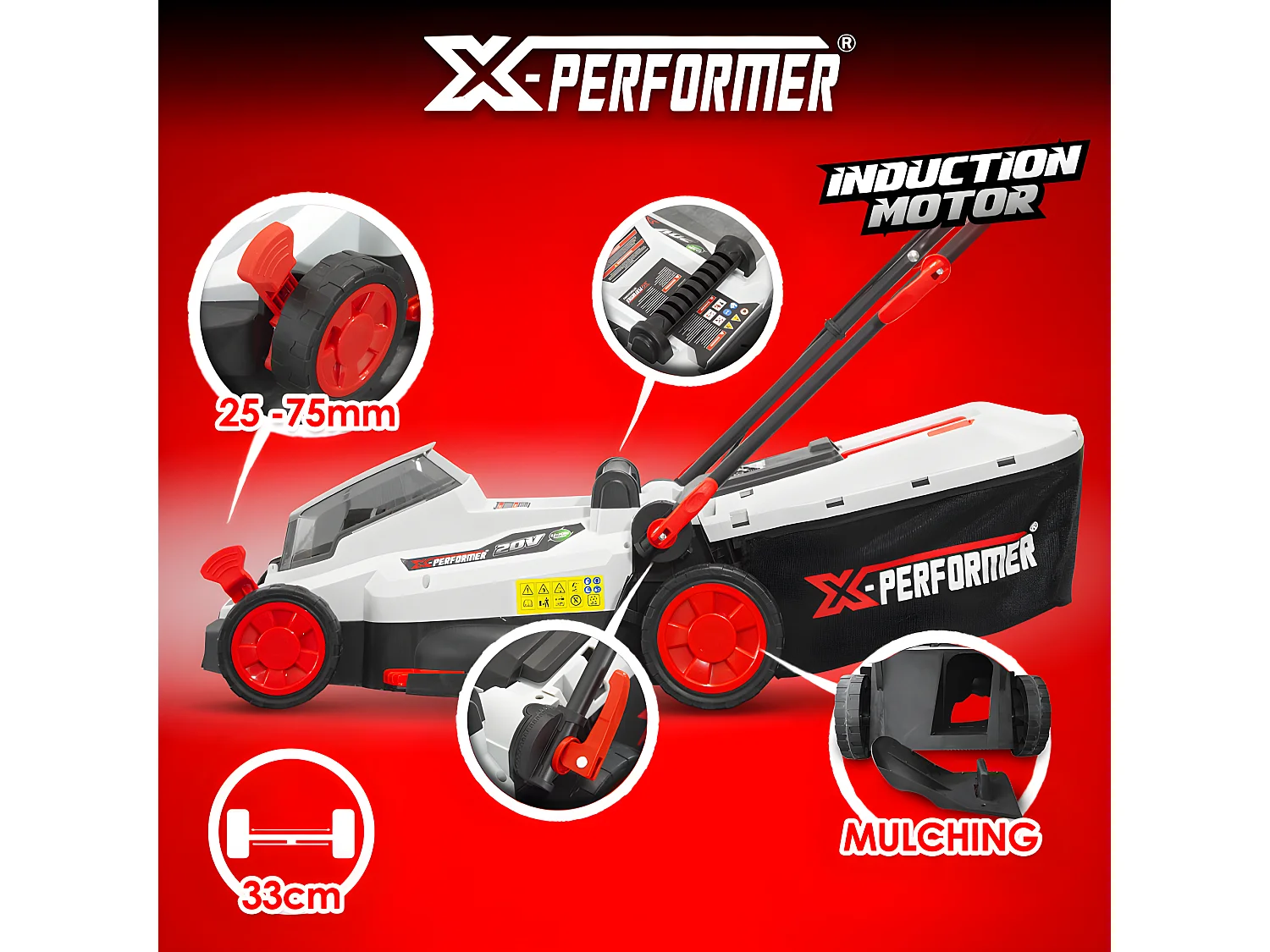 Tondeuse rechargeable 20V max 33 cm livrée sans batterie - X-Performer