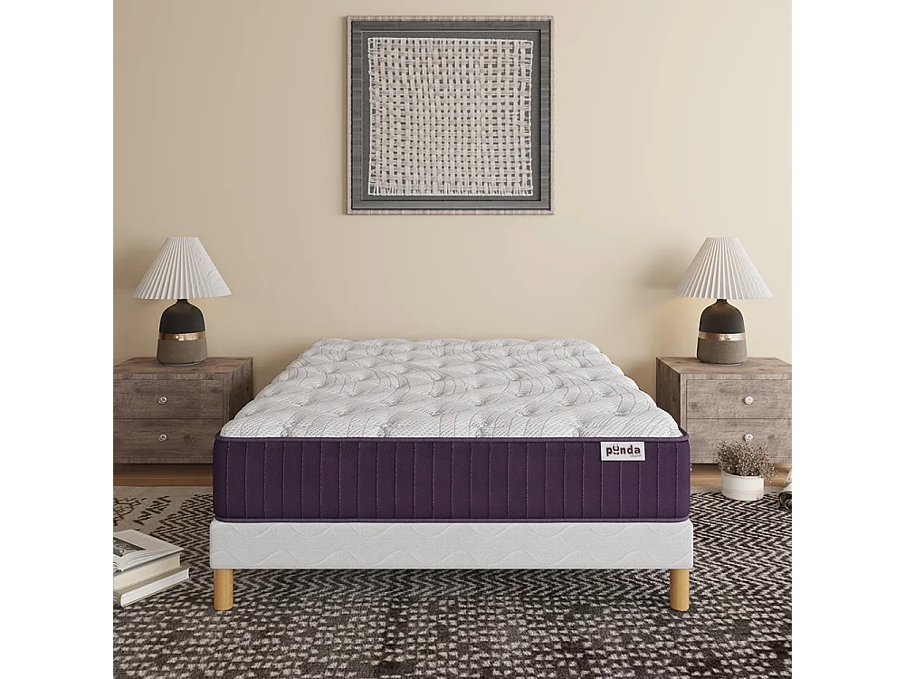 Matelas Panda purple 160x200 cm Hauteur 32 cm Mousse à Mémoire de Forme gel rafraîchissant ressorts ensachés