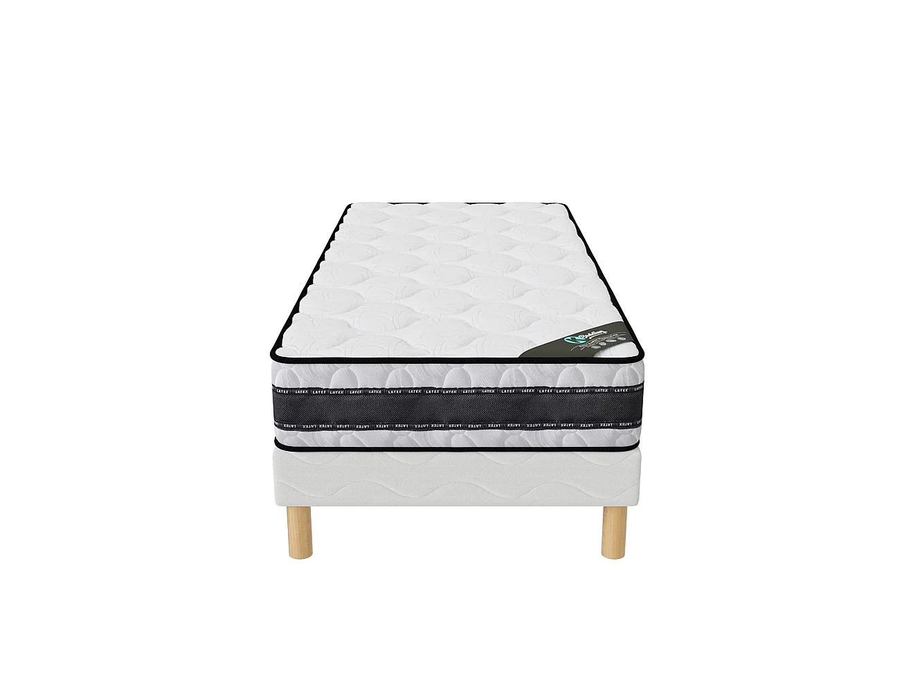 Ensemble Medicare Latex 90x190 cm Hauteur 22 cm Couchage Latex avec Sommier Tapissier pin massif Soutien mi-ferme