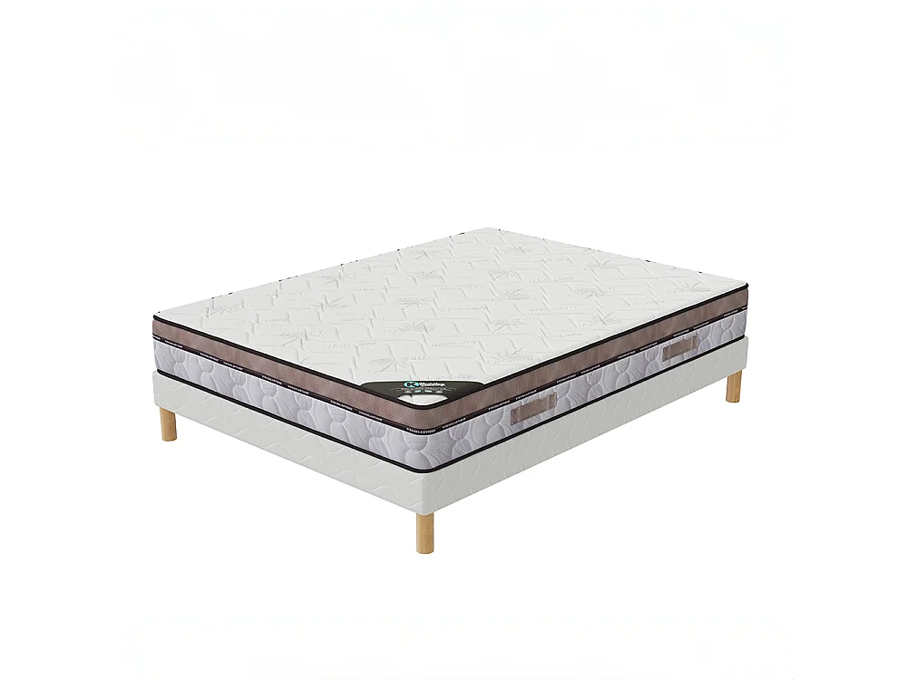 Ensemble Natura Memory 160x200 cm Hauteur 22 cm Mousse à Mémoire de Forme avec Sommier Tapissier Soutien équilibré Eite