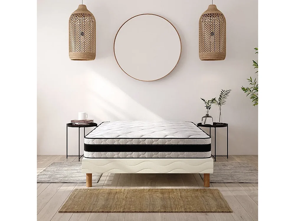 Ensemble Medicare Latex 180x200 cm Hauteur 22 cm Couchage Latex avec Sommier Tapissier 2 Blocs Soutien mi-ferme