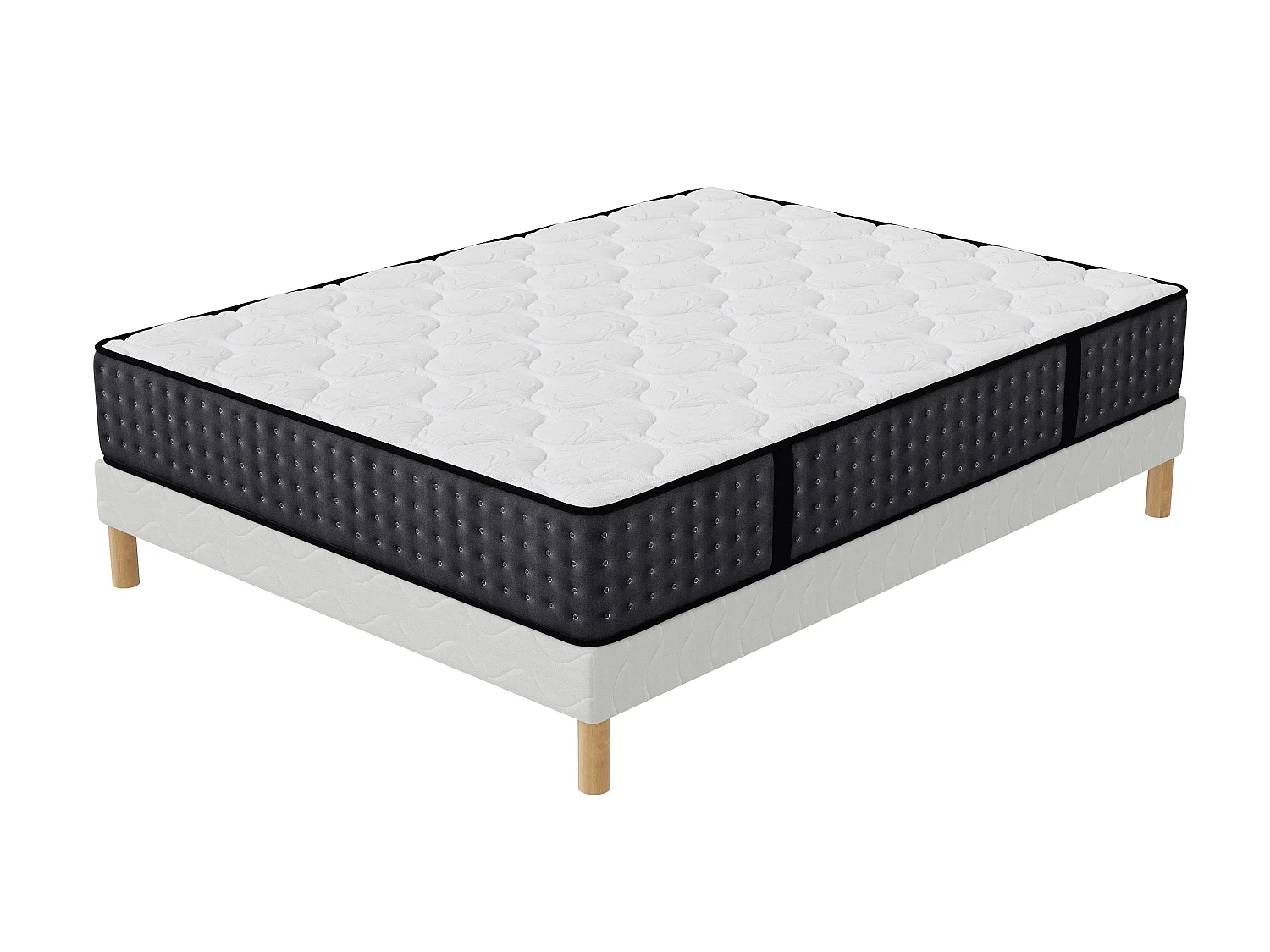 Ensemble Cosmos 140x190 cm Hauteur 26 cm Mousse Techno Foam haute densité avec Sommier Tapissier pin massif Confort mi-ferme