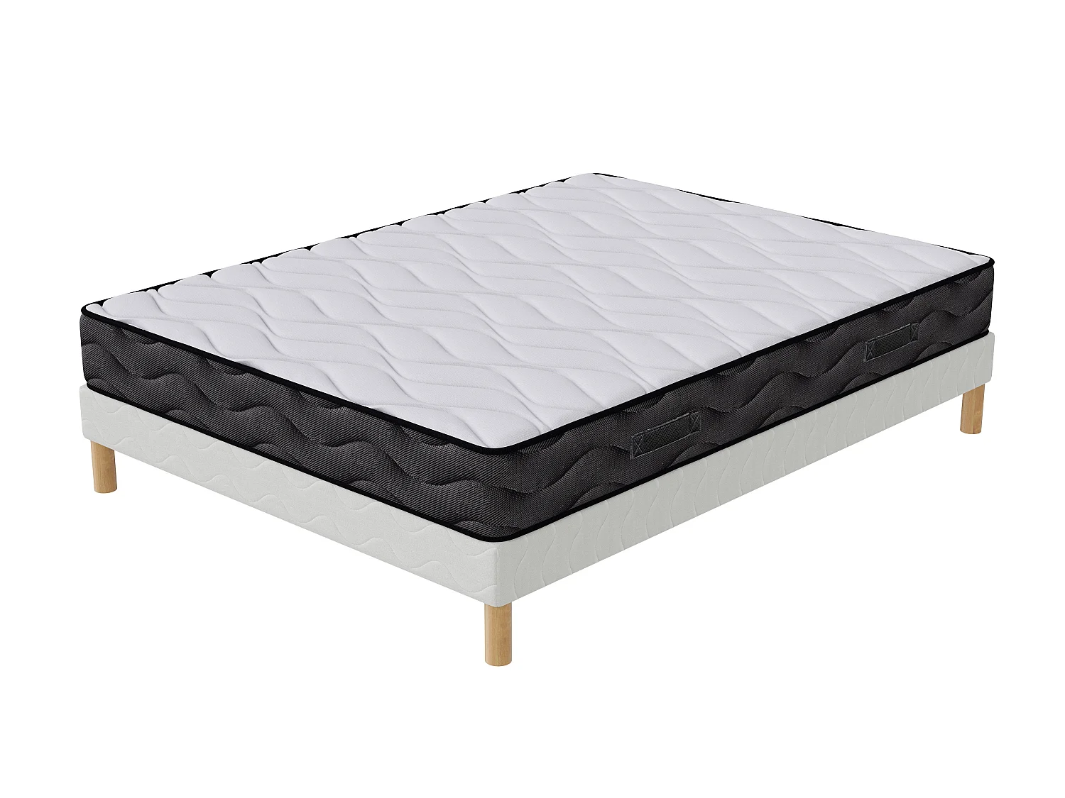 Ensemble 3D 160x200 cm Hauteur 20 cm Mousse Polyuréthane Techno Foam avec Sommier Tapissier pin massif Soutien mi-ferme