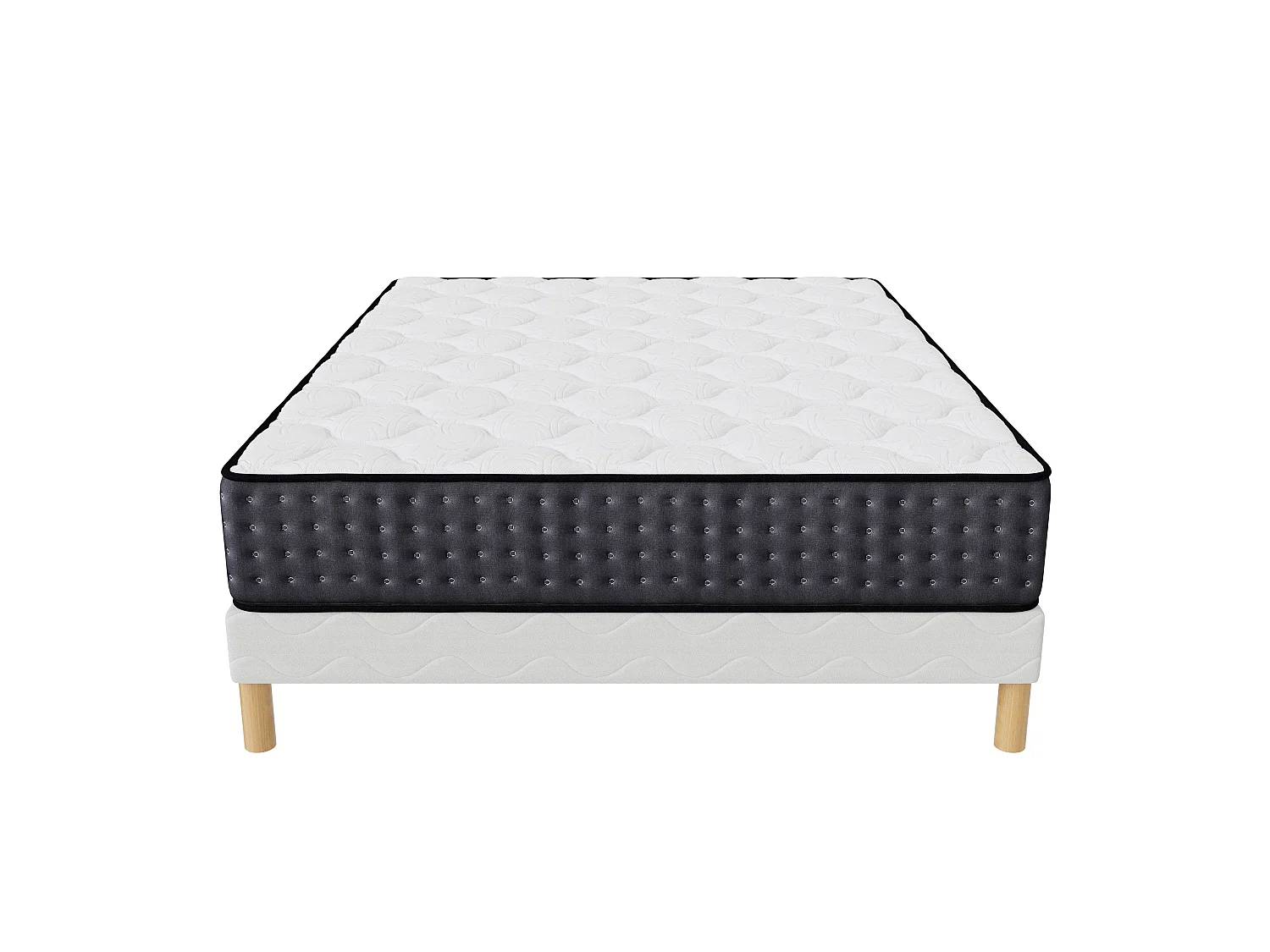 Ensemble Cosmos 180x200 cm Hauteur 26 cm Mousse Techno Foam haute densité avec Sommier Tapissier 2 Blocs Confort mi-ferme