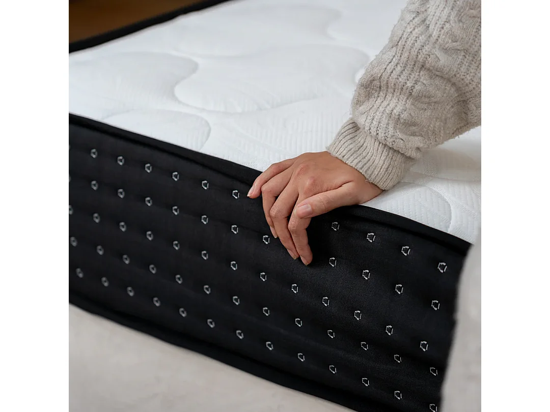 Ensemble Cosmos 180x200 cm Hauteur 26 cm Mousse Techno Foam haute densité avec Sommier Tapissier 2 Blocs Confort mi-ferme