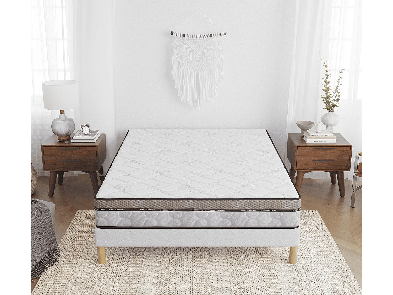 Ensemble Natura Memory 140x190 cm Hauteur 22 cm Mousse à Mémoire de Forme avec Sommier Tapissier Soutien équilibré Eite