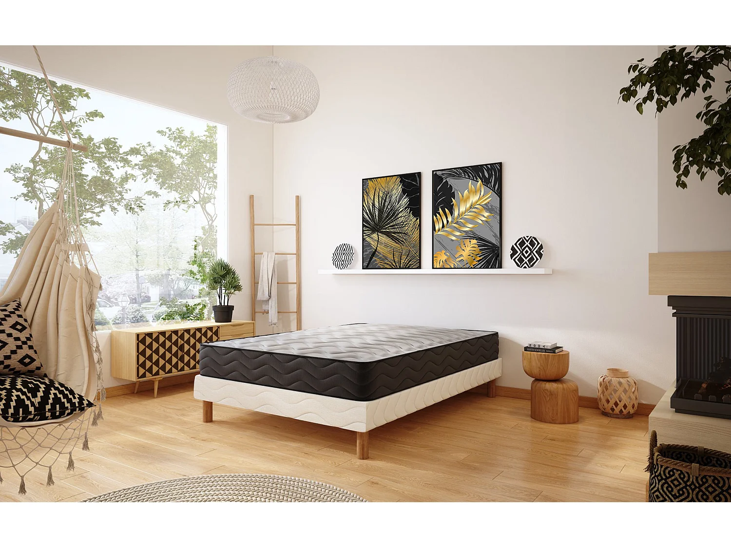 Ensemble Matelas Mousse 3D Respirant + Sommier 140x190 cm Hauteur 20 cm