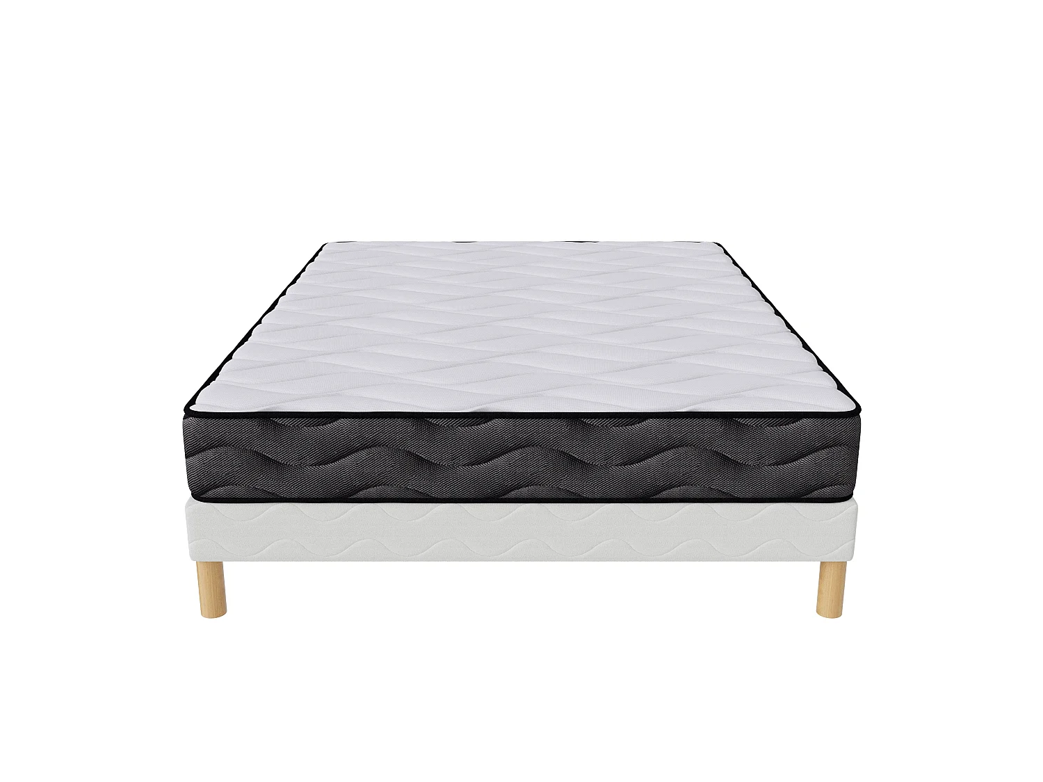 Ensemble 3D 140x190 cm Hauteur 20 cm Mousse Polyuréthane Techno Foam avec Sommier Tapissier pin massif Soutien mi-ferme