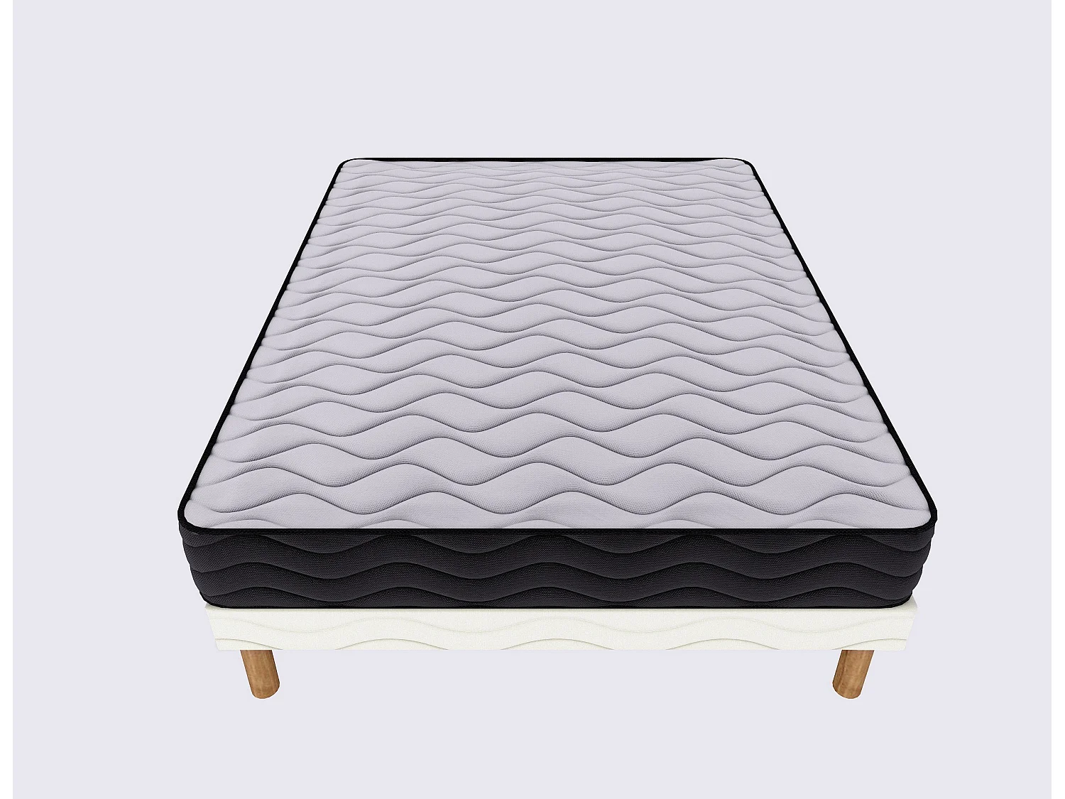 Ensemble 3D 140x190 cm Hauteur 20 cm Mousse Polyuréthane Techno Foam avec Sommier Tapissier pin massif Soutien mi-ferme