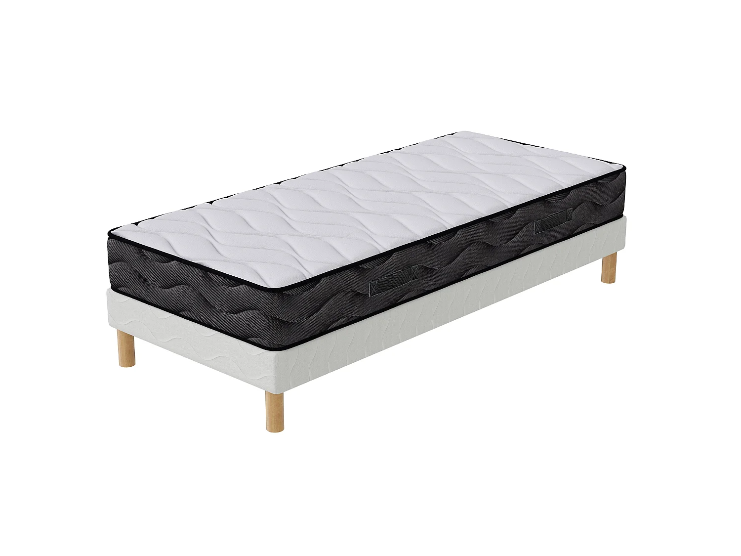 Ensemble 3D 90x190 cm Hauteur 20 cm Mousse Polyuréthane Techno Foam avec Sommier Tapissier pin massif Soutien mi-ferme
