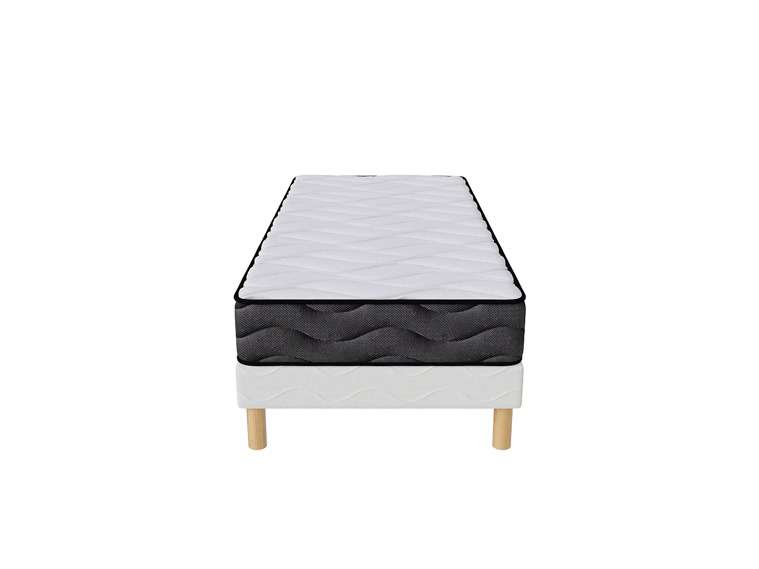Ensemble 3D 90x190 cm Hauteur 20 cm Mousse Polyuréthane Techno Foam avec Sommier Tapissier pin massif Soutien mi-ferme