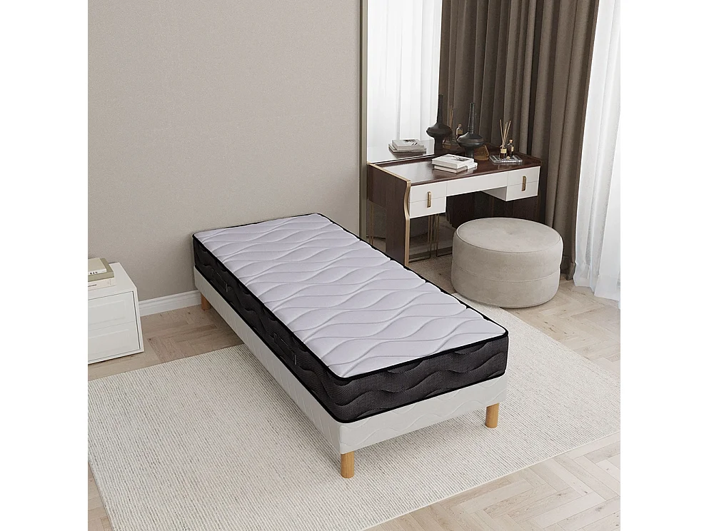 Ensemble Matelas Mousse 3D Respirant + Sommier 90x190 cm Hauteur 20 cm