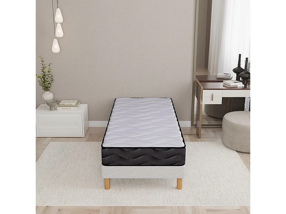 Ensemble Matelas Mousse 3D Respirant + Sommier 90x190 cm Hauteur 20 cm