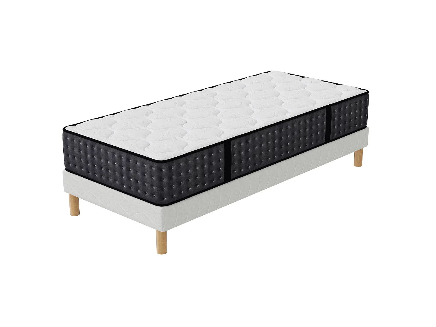 Ensemble Cosmos 90x190 cm Hauteur 26 cm Mousse Techno Foam haute densité avec Sommier Tapissier pin massif Confort mi-ferme