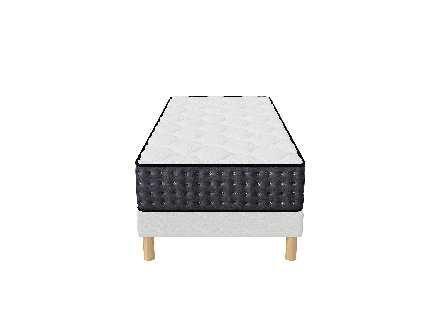 Ensemble Cosmos 90x190 cm Hauteur 26 cm Mousse Techno Foam haute densité avec Sommier Tapissier pin massif Confort mi-ferme