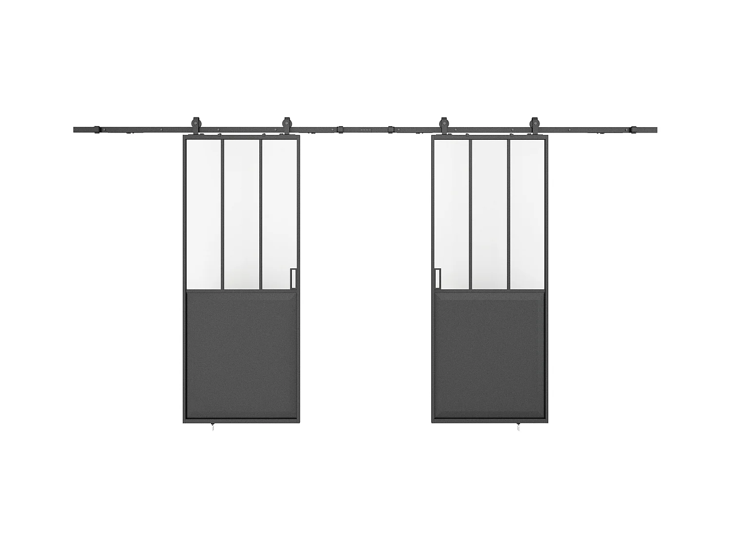 Porte coulissante double atelier avec système en applique - Noir et verre trempé dépoli - 2 x H205 x L73 cm - ARTISTO II