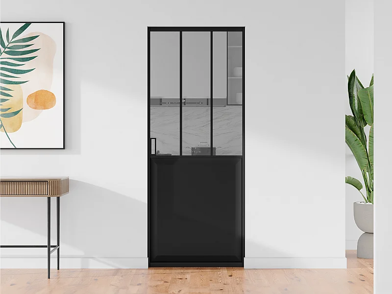 Porta scorrevole atelier con sistema a incasso H205 x L63 cm Nero e Vetro temperato - ARTISTO II