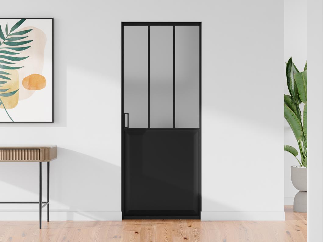 Porte coulissante atelier avec système à galandage - Noir et verre trempé dépoli - H205 x L73 cm - ARTISTO II