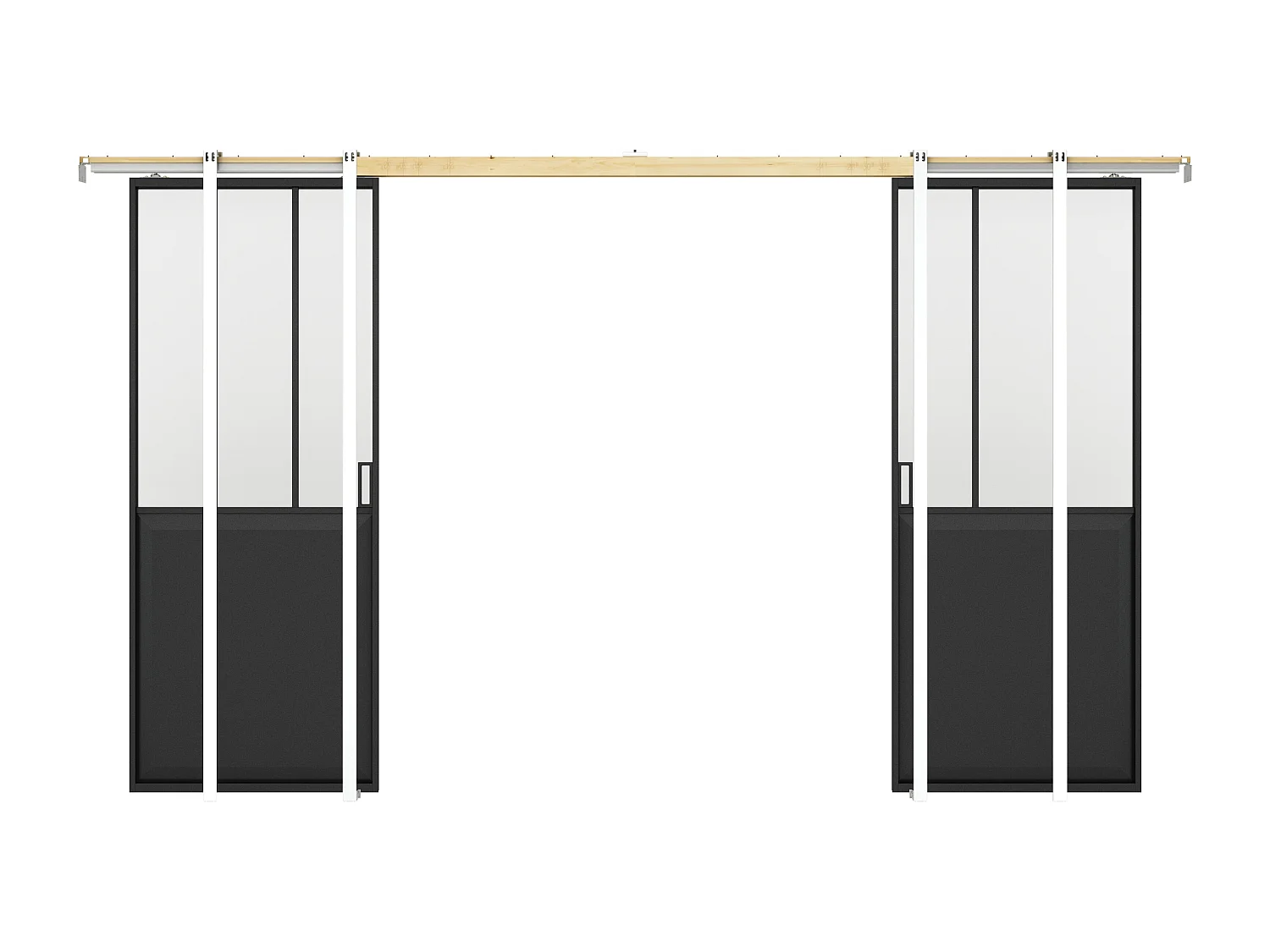 Drzwi przesuwne podwójne industrialne chowane w ścianie - Czarny i szkło hartowane - 2 x wys. 205 x szer. 63 cm - ARTISTO II