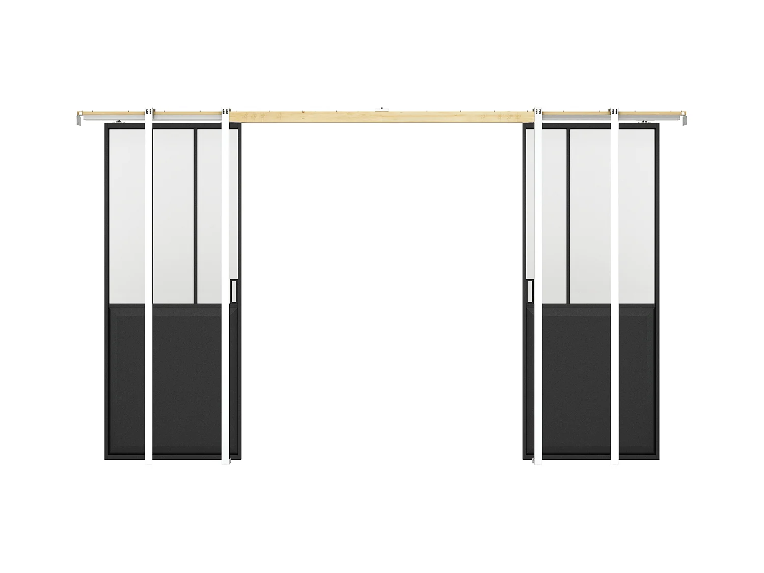Porte coulissante double atelier avec système à galandage - Noir et verre trempé dépoli - 2 x H205 x L83 cm - ARTISTO II