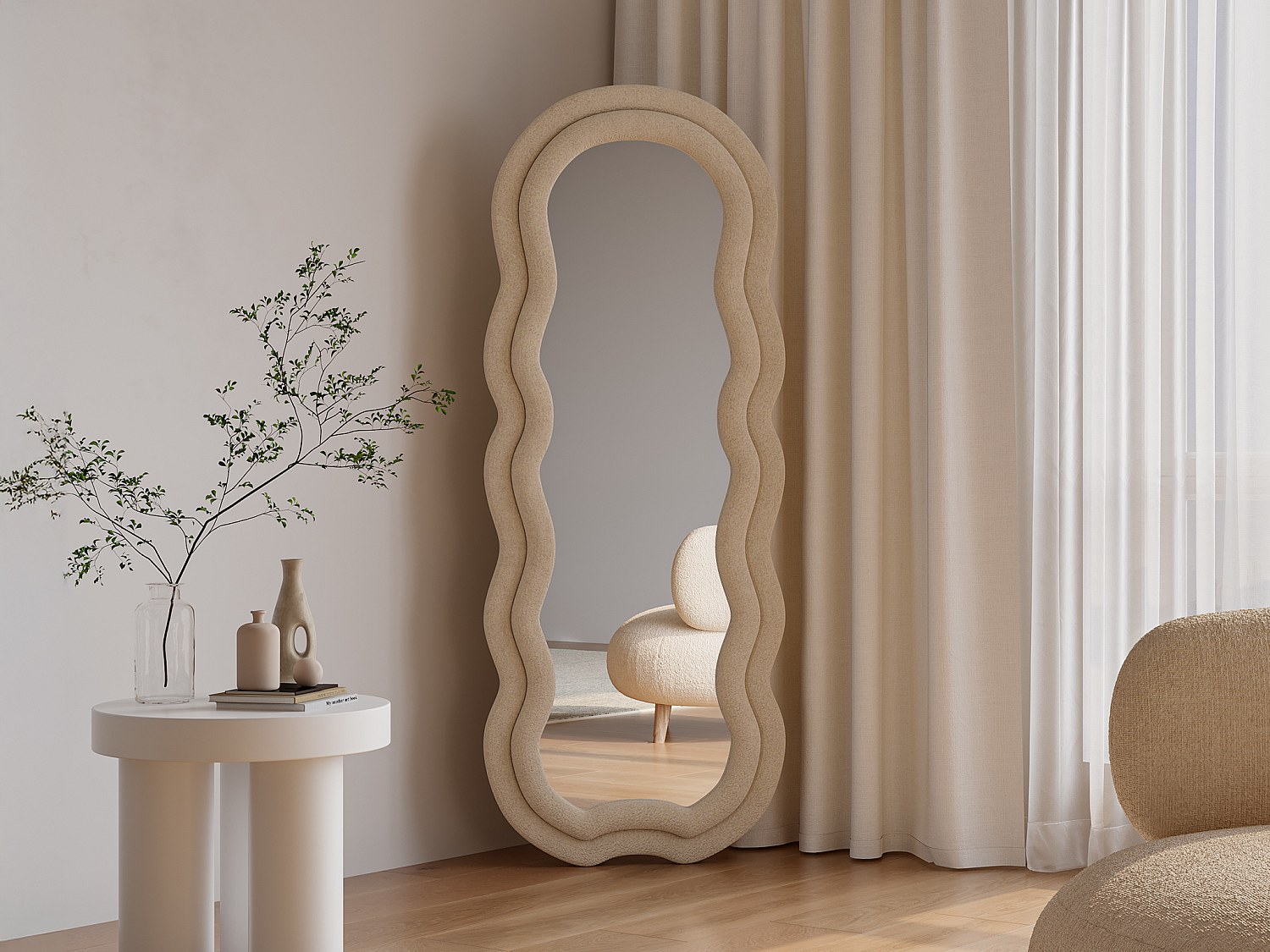 Organisk sammetsspegel - L. 60 x H. 160 cm - Beige - LINOA