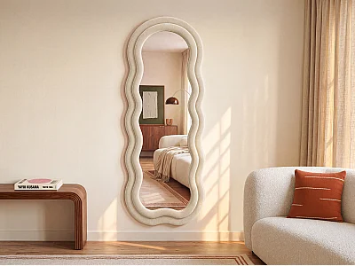 Miroir organique en velours - L. 60 x H. 160 cm - Beige - LINOA