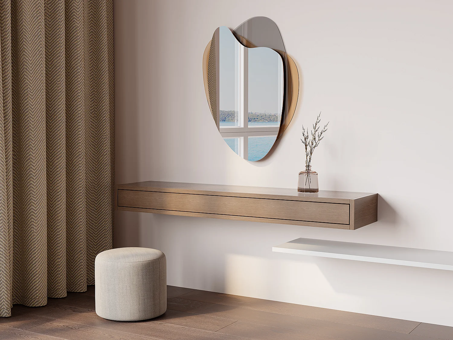 Miroir organique design - L. 55 x H. 71 cm - Marron et gris fumé - LISHIA