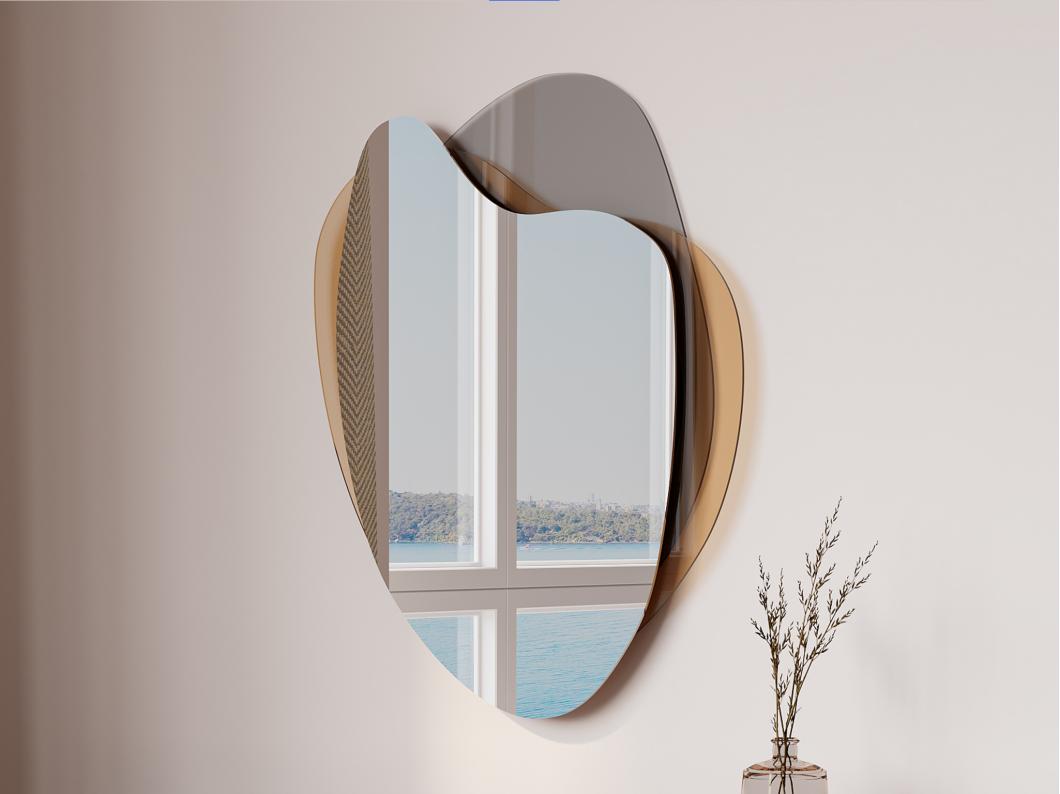 Lustro organiczne designerskie - szer. 55 x wys. 71 cm - Brązowy i szary dymiony - LISHIA