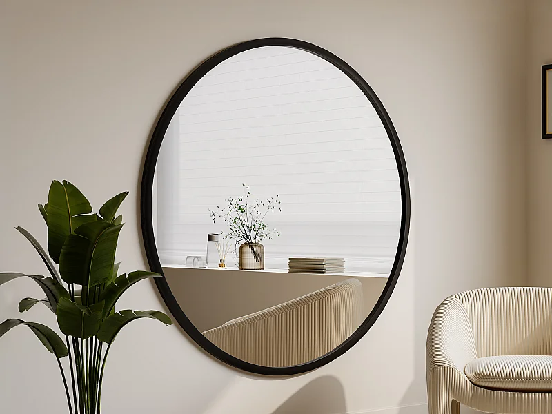Grand miroir mural rond en bois de paulownia - D. 150 cm - Noir - ZANG