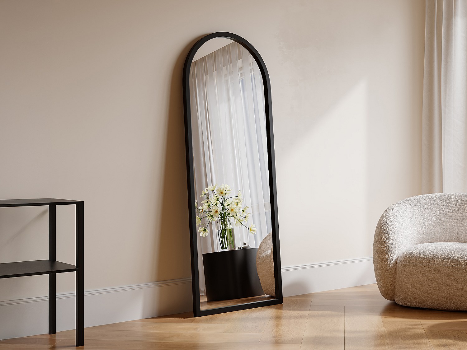 Stor spegmodell i stor valvreluttslipning spegel med stel speglar i svart - L. 65 x H. 40 x L. 65 x H. 40 x 40 x L. Svart - L. 65 x H. 170 cm - Svart - SHANGI