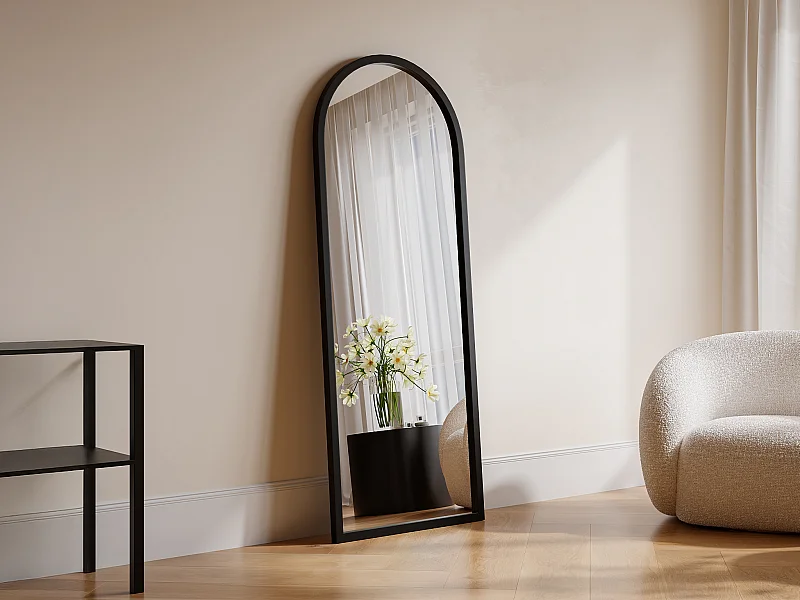 Grand miroir arche en bois de paulownia - L. 65 x H. 170 cm - Noir - SHANGI