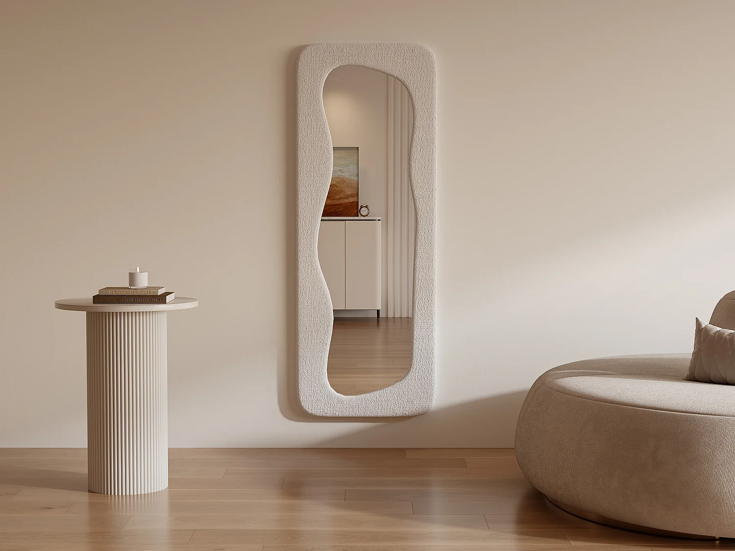 Miroir organique en tissu bouclette - L. 60 x H. 160 cm - Ivoire - HAIMEI