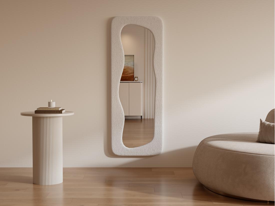 vente unique Miroir organique en tissu bouclette - L. 60 x H. 160 cm - Ivoire - HAIMEI