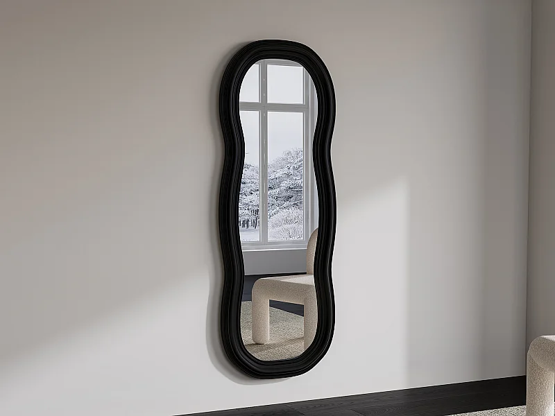 Miroir organique en bois de paulownia - L. 60 x H. 160 cm - Noir - TAYLI