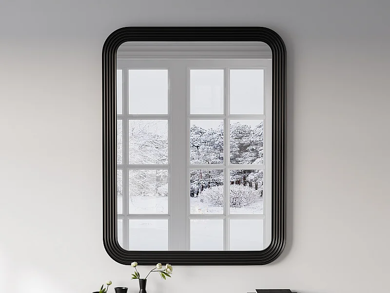 Miroir rectangulaire  en bois de paulownia - L. 85 x H. 110 cm - Noir - JIMIA