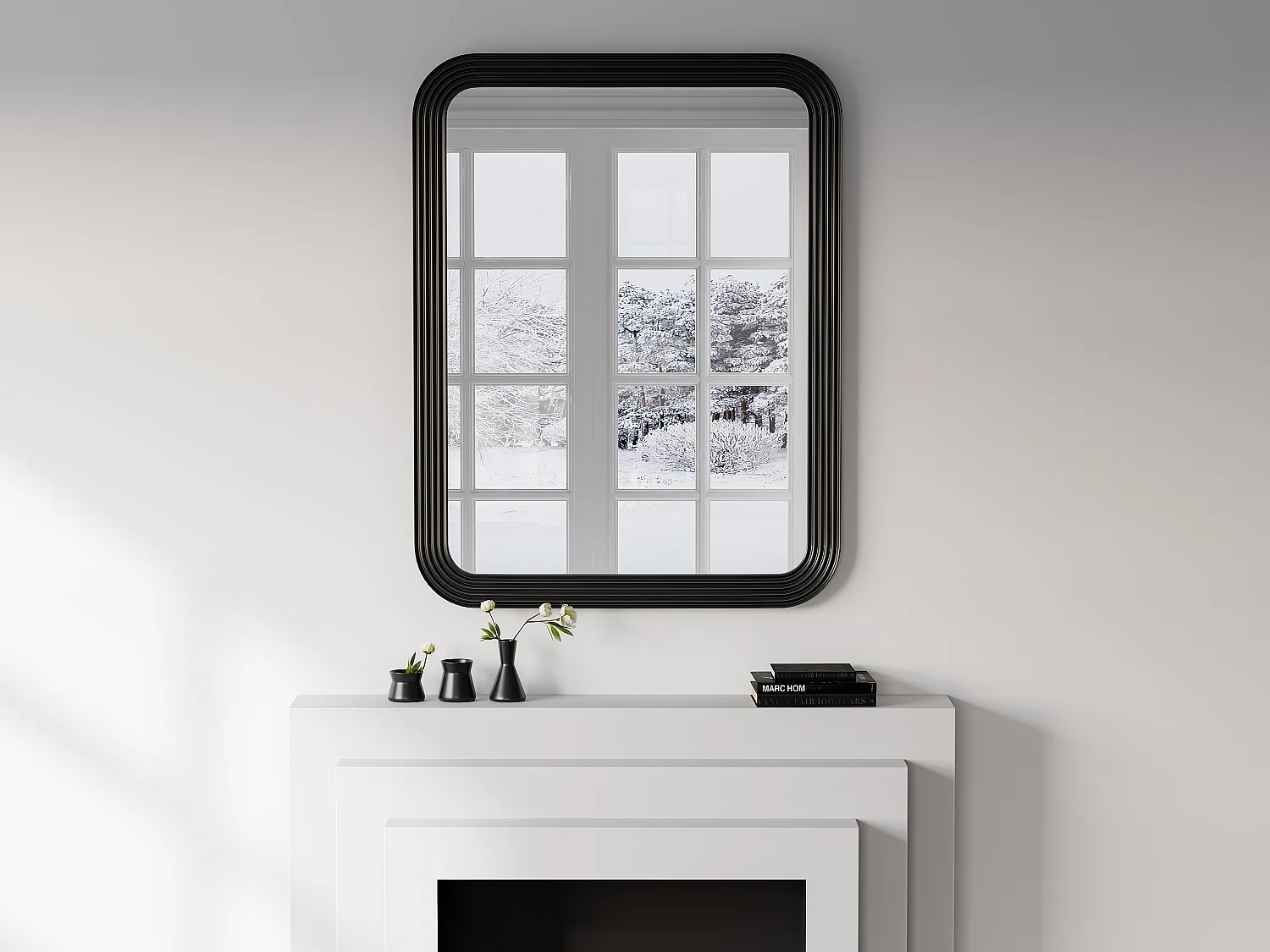 Bogenförmiger rechteckiger Spiegel - Paulownia-Holz - 85 x 110 cm - Schwarz - JIMIA