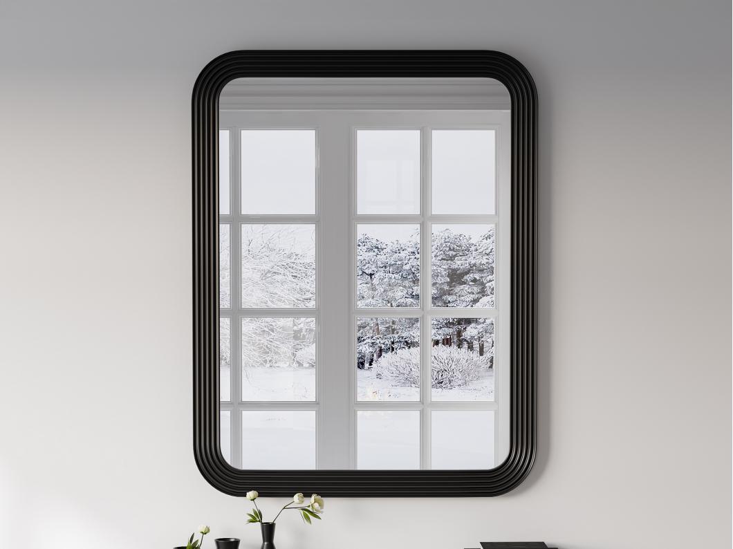 Espejo rectangular de madera de Paulownia - L. 85 x A. 110 cm - Negro - JIMIA