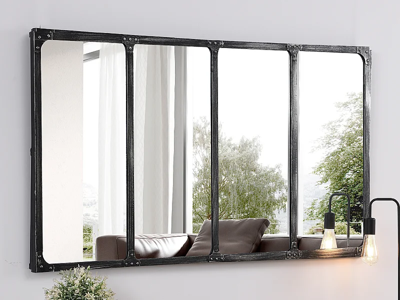 Miroir fenêtre industriel en métal - L. 140 x H. 75 cm - Noir - MAASTRICHT